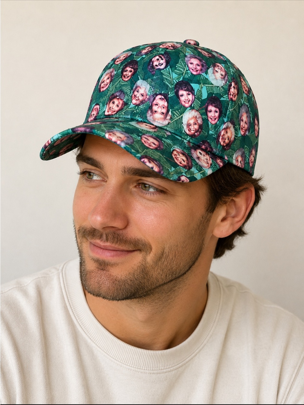 Bioworld  Golden Girls Green Patterned Baseball Cap with Multicolor Faces